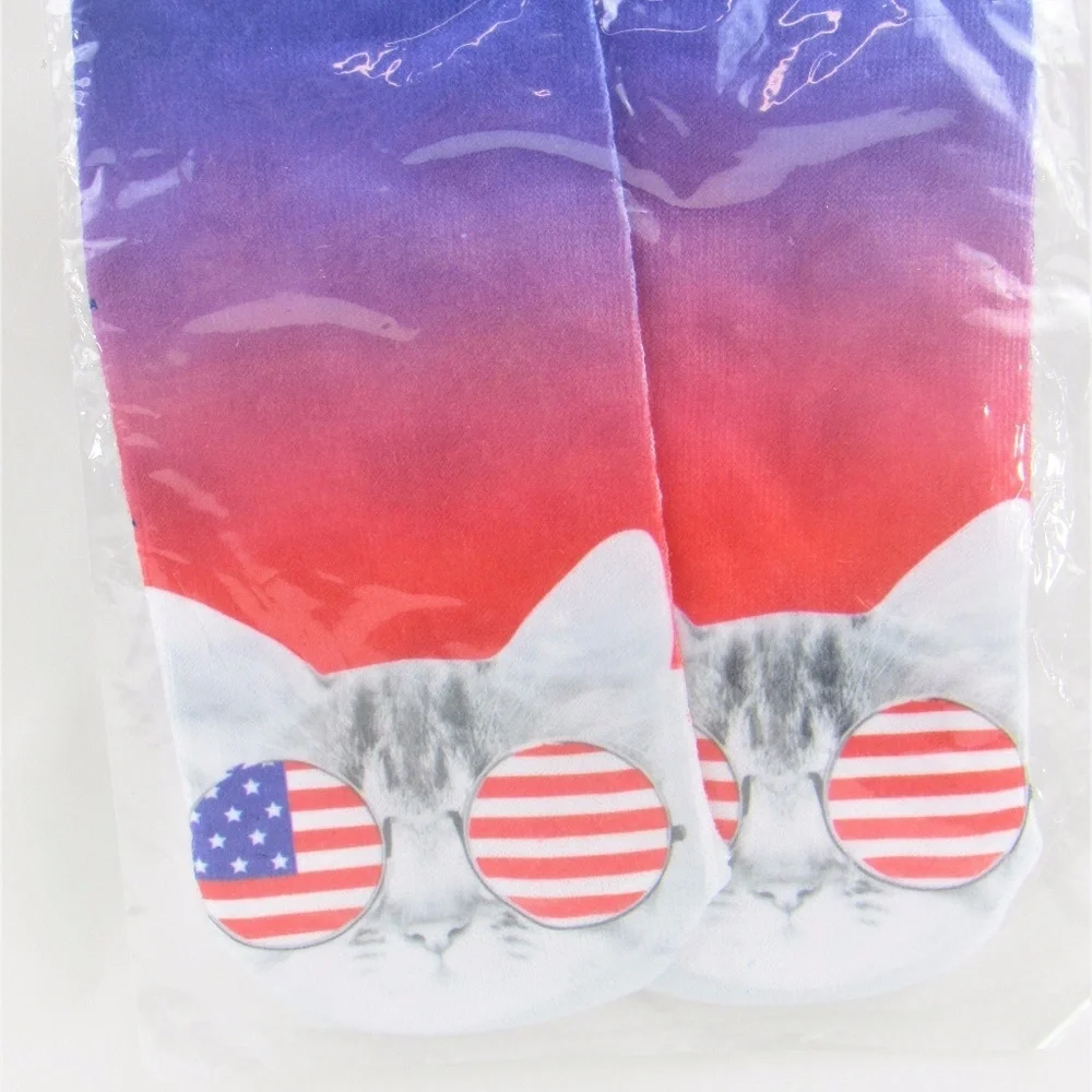 Stars/Stripes Cats Wearing Sunglasses NoShow Socks